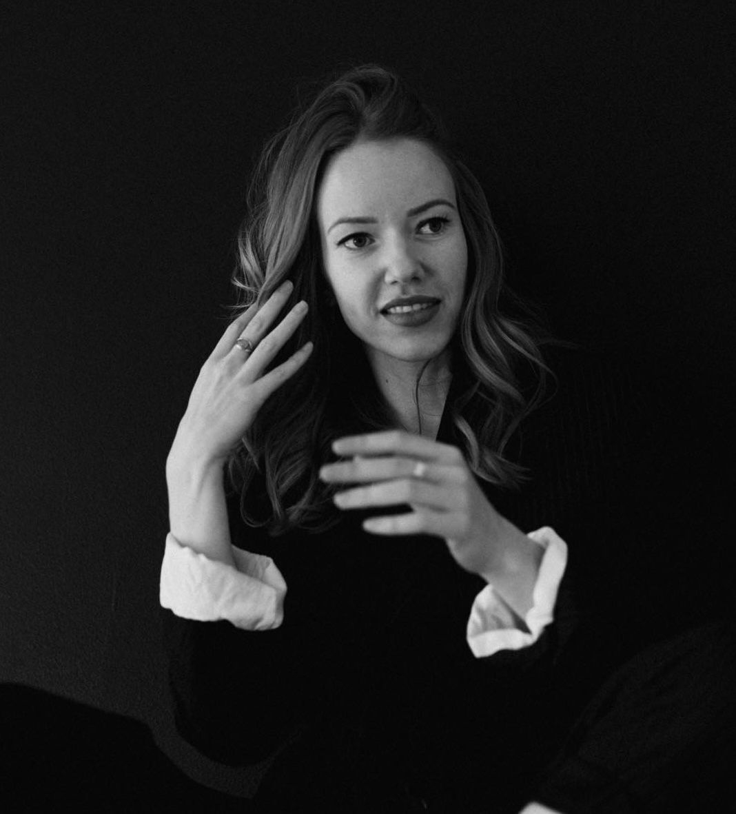 Black-and-white portrait of Anya Surnina