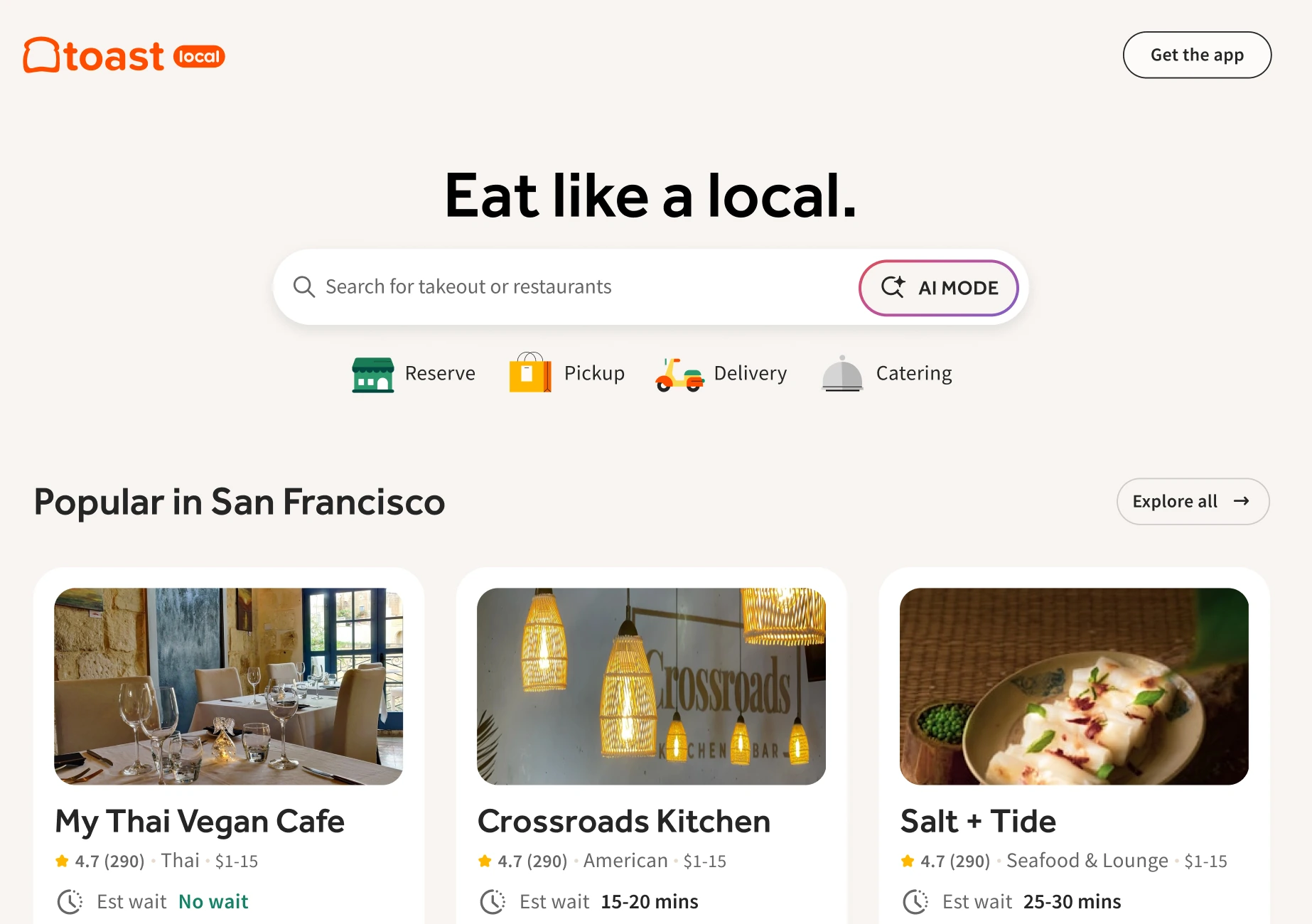 Toast Local restaurant discovery homepage