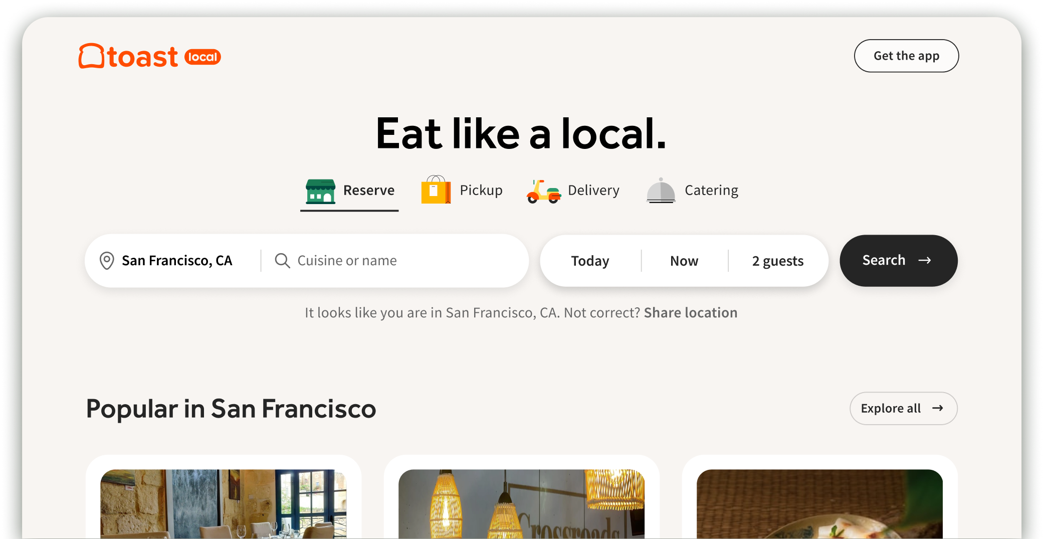 Toast restaurant discovery experience with recommendations and search
